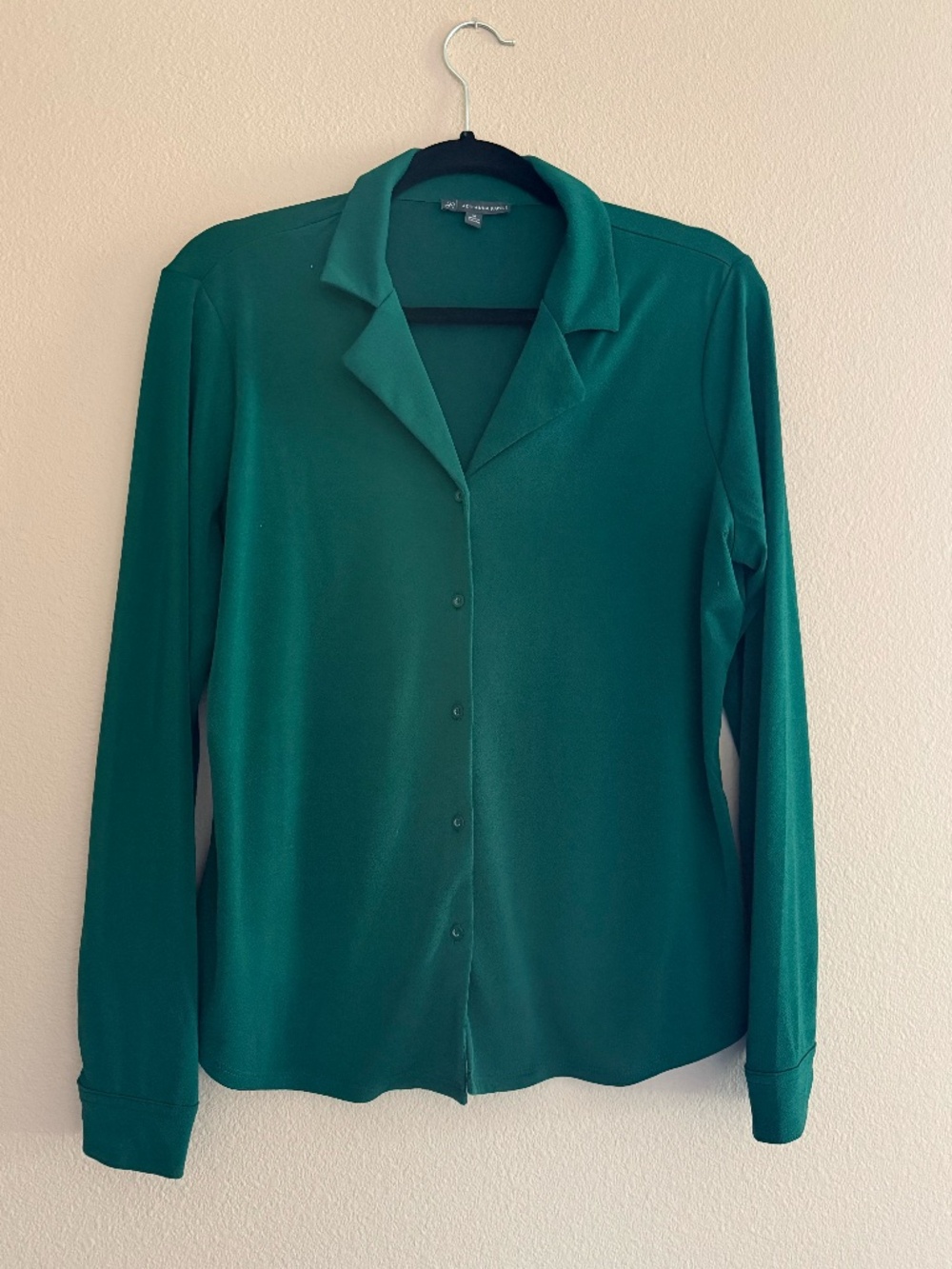 Adrienne Papell, Emerald Green Blouse,  Women’s M, Stretch Button Down Shirt